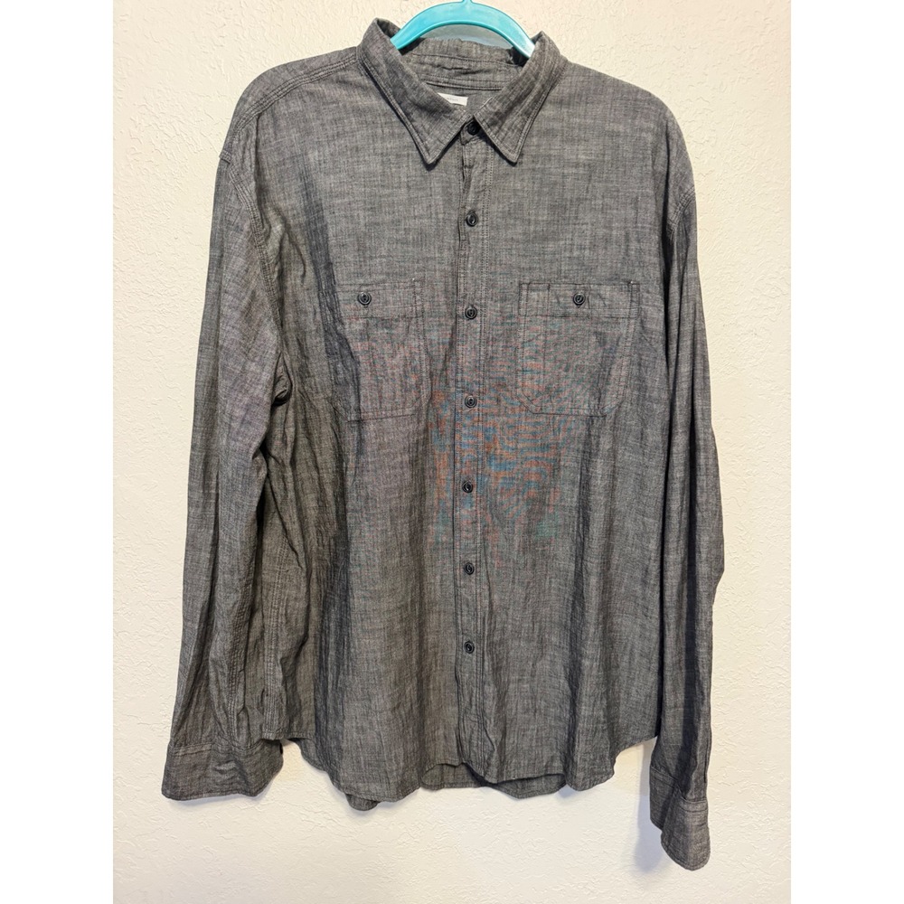 Old Navy Mens XXL Slim Fit Long Sleeve Chambray Button Down Shirt Gray Cotton